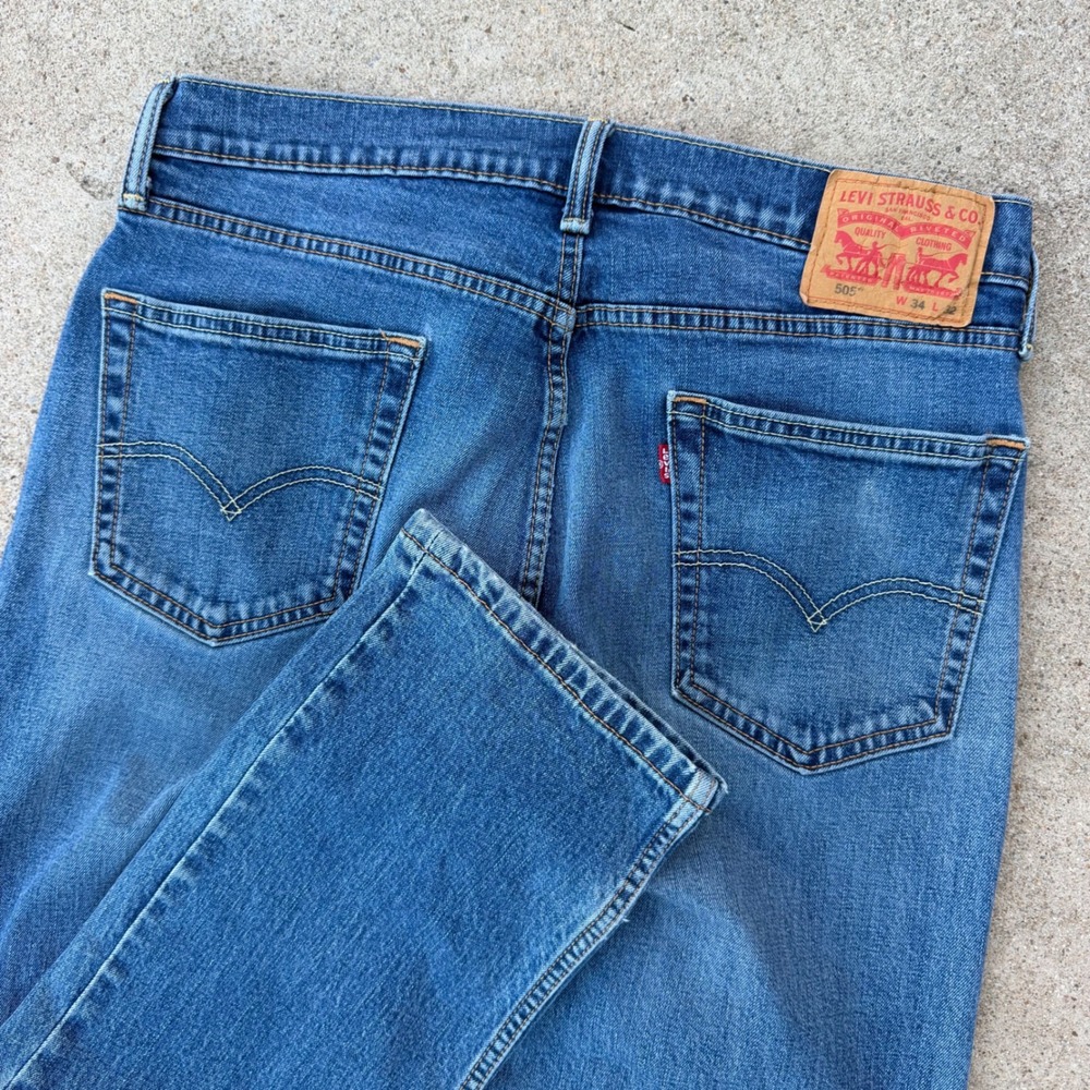 Levi 505 Regular Fit Jeans Mens 34x32 Blue Straight Leg Denim Classic Workwear